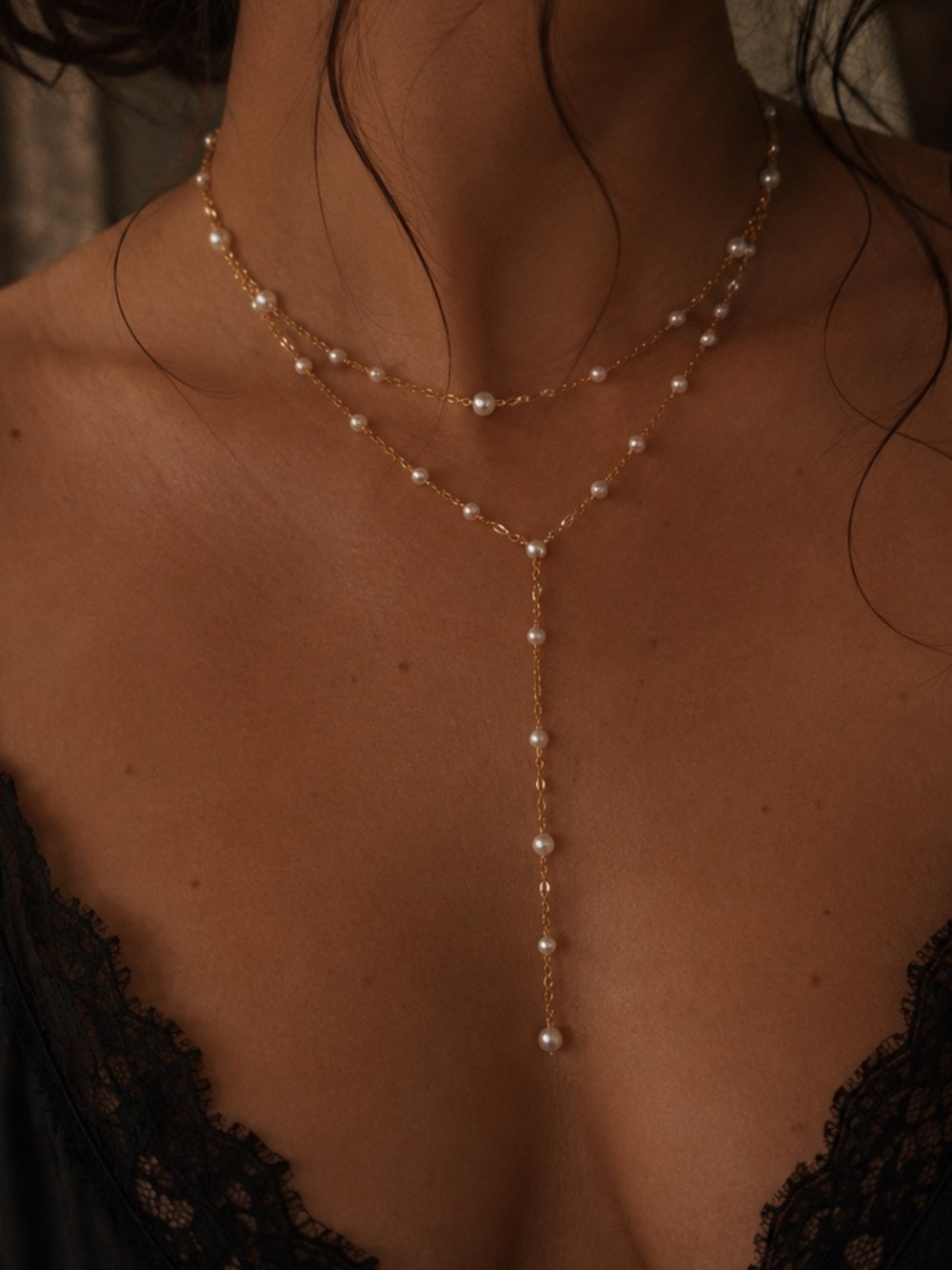 Delicate gold filled or sterling silver Pearl Y-Necklace